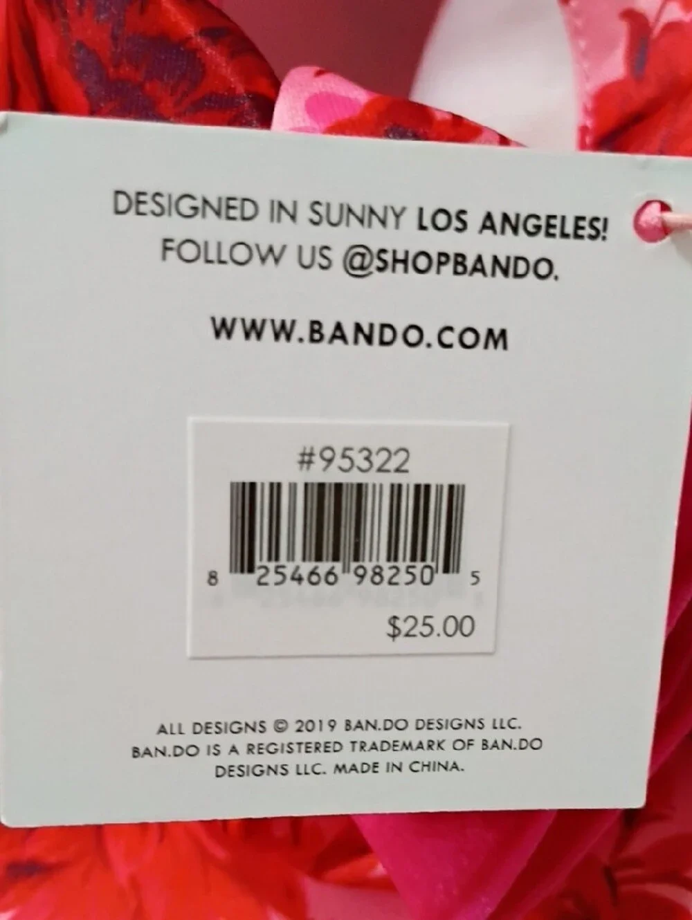 ban.do NWT Pink Satiny Drawstring Backpack with Red Floral Print